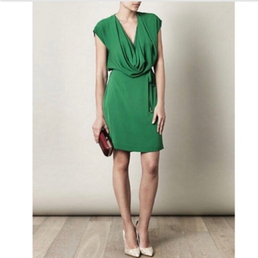 Diane Von Furstenberg Silk Reara Dress 8 Kelly Green Sleeveless Cowl Neck Luxury